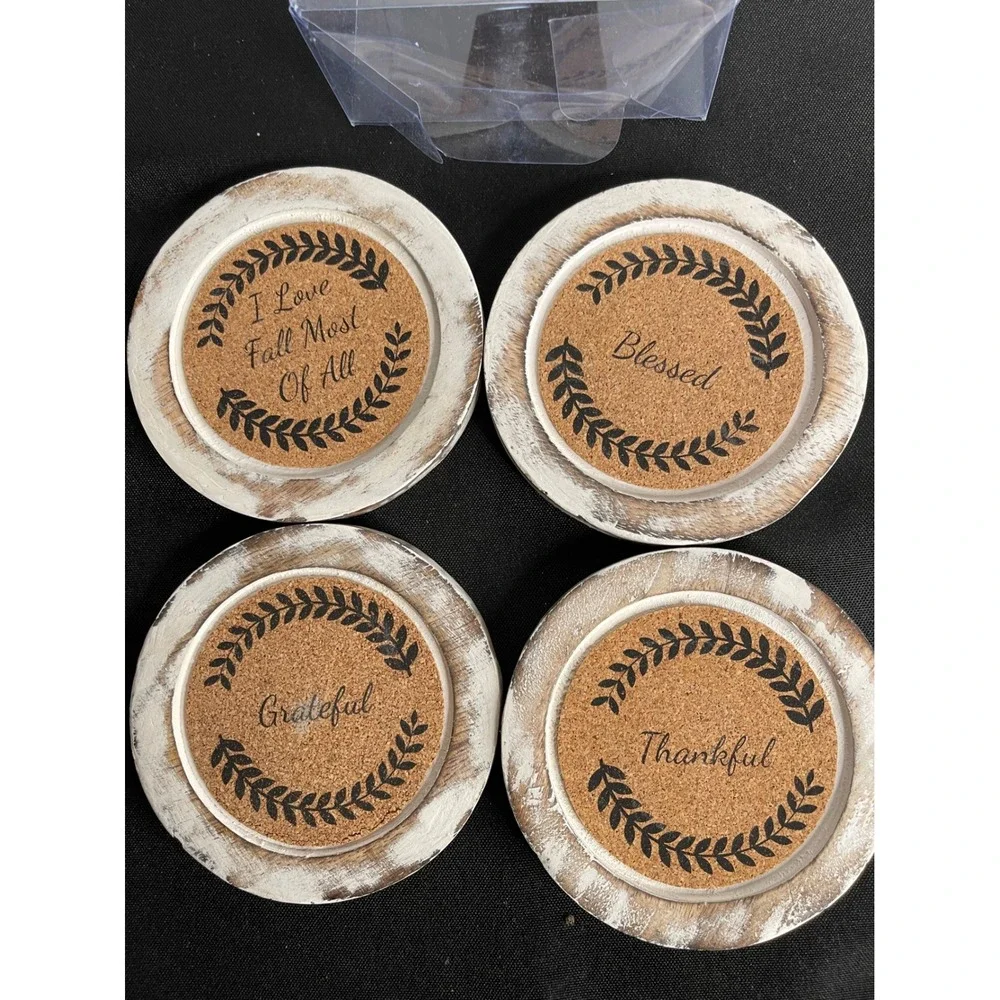 Robert Stanley Signature Collection Fall Rustic Wooden Cork Coaster‎ Set 4pc